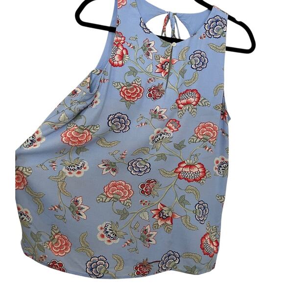 LOFT | Floral Print Blue Keyhole Front Open Back Tie Sleeveless Top Medium Boho - Picture 5 of 6